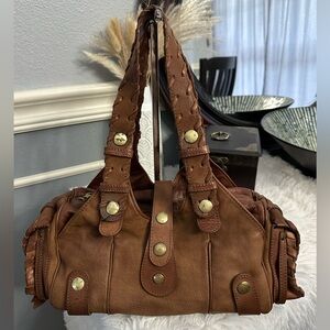 Chloe Silverado satchel with whip stitch detail and brass hardware